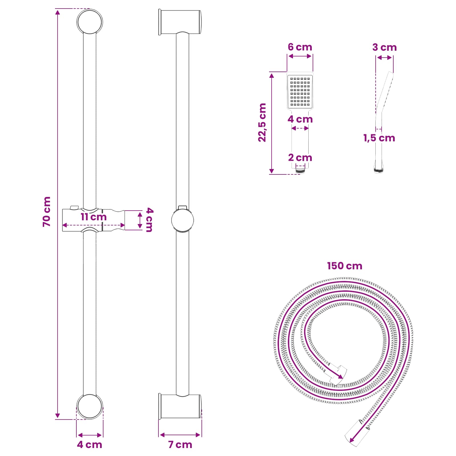 Dušas sistēmas komplekts Hroms 70 cm Nerūsējošais tērauds