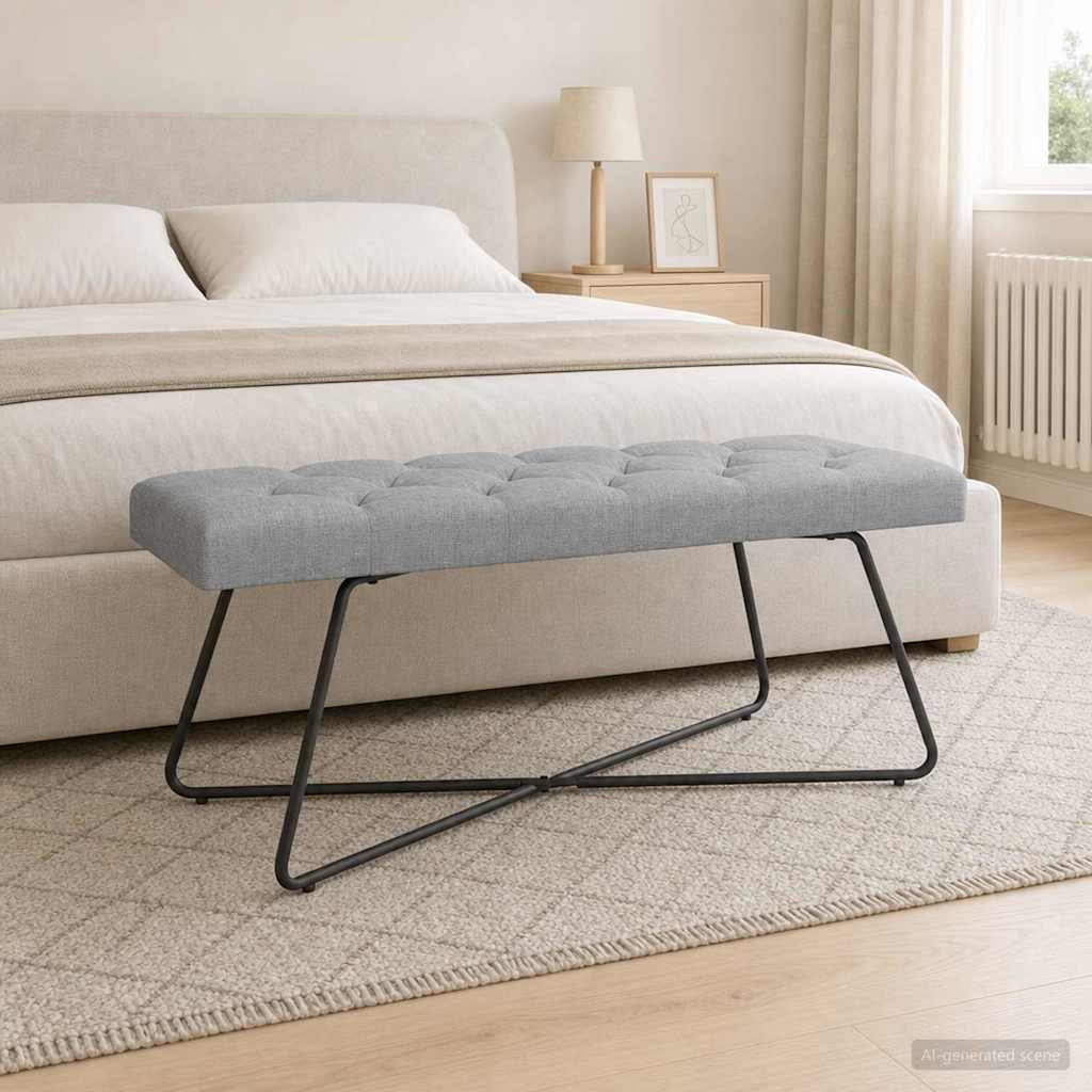 Suoliukas su mygtukų įsiuvais Šviesiai pilka 110 x 40 x 46 cm