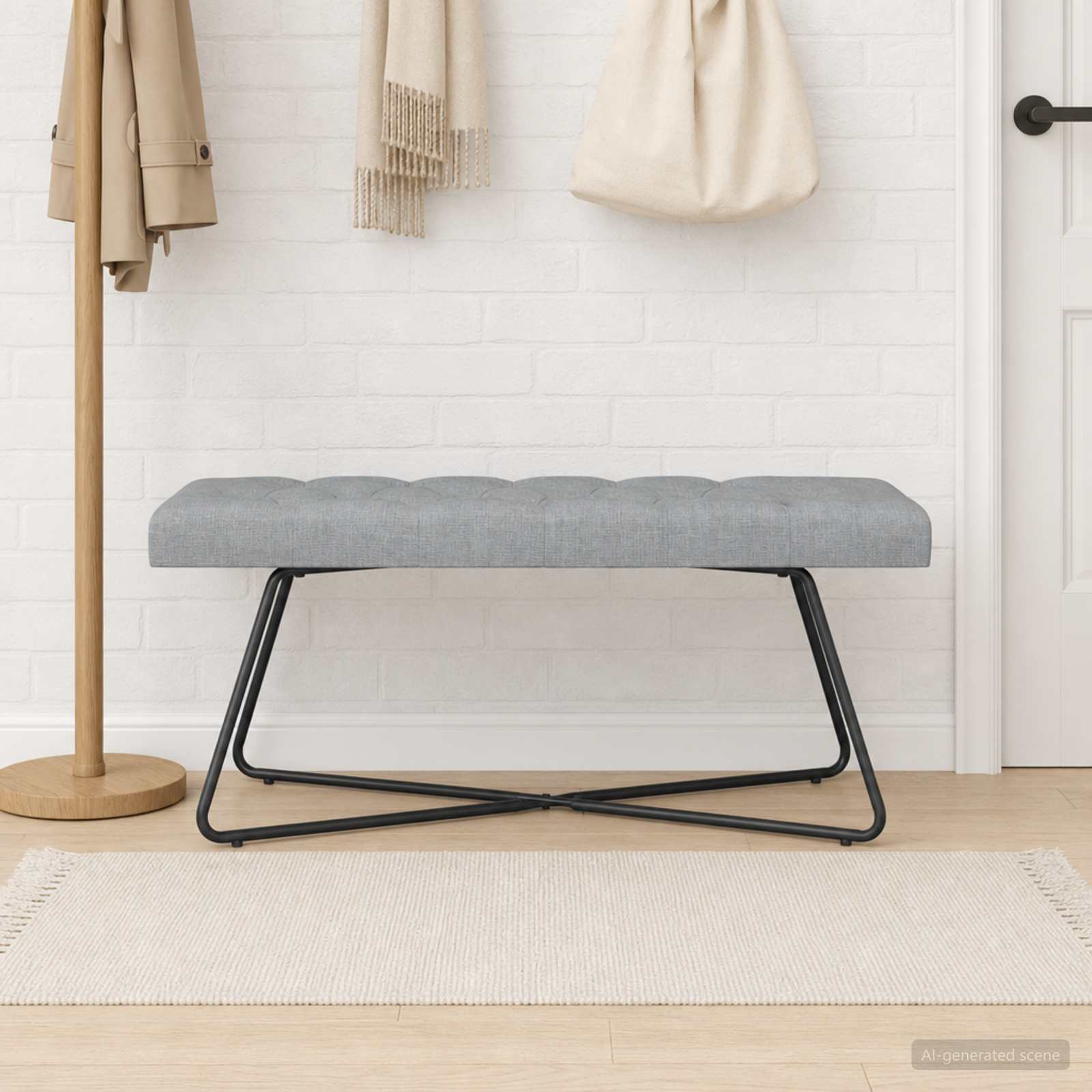 Suoliukas su mygtukų įsiuvais Šviesiai pilka 110 x 40 x 46 cm