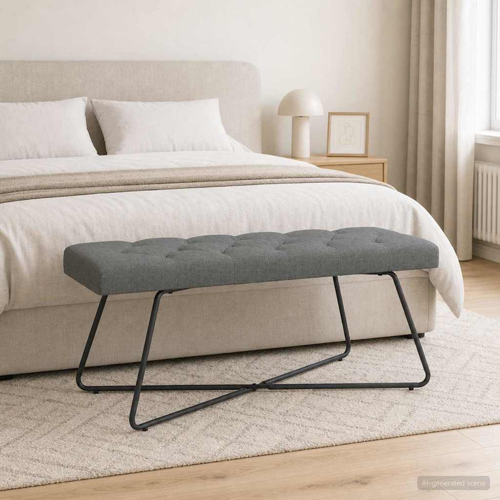Suoliukas su mygtukų įsiuvais Tamsiai pilka 110 x 40 x 46 cm