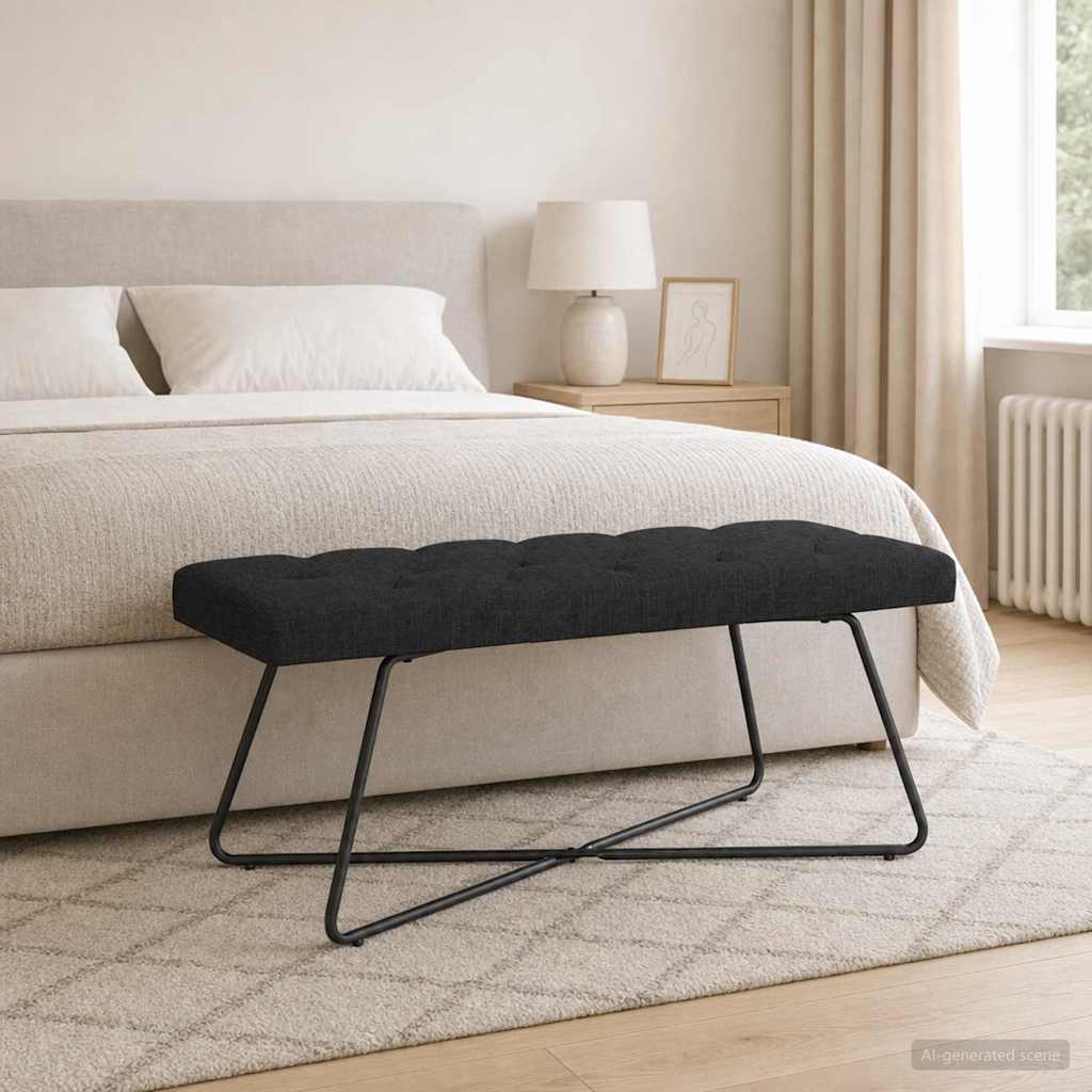 Suoliukas su mygtukų įsiuvais Juoda 110 x 40 x 46 cm Audinys