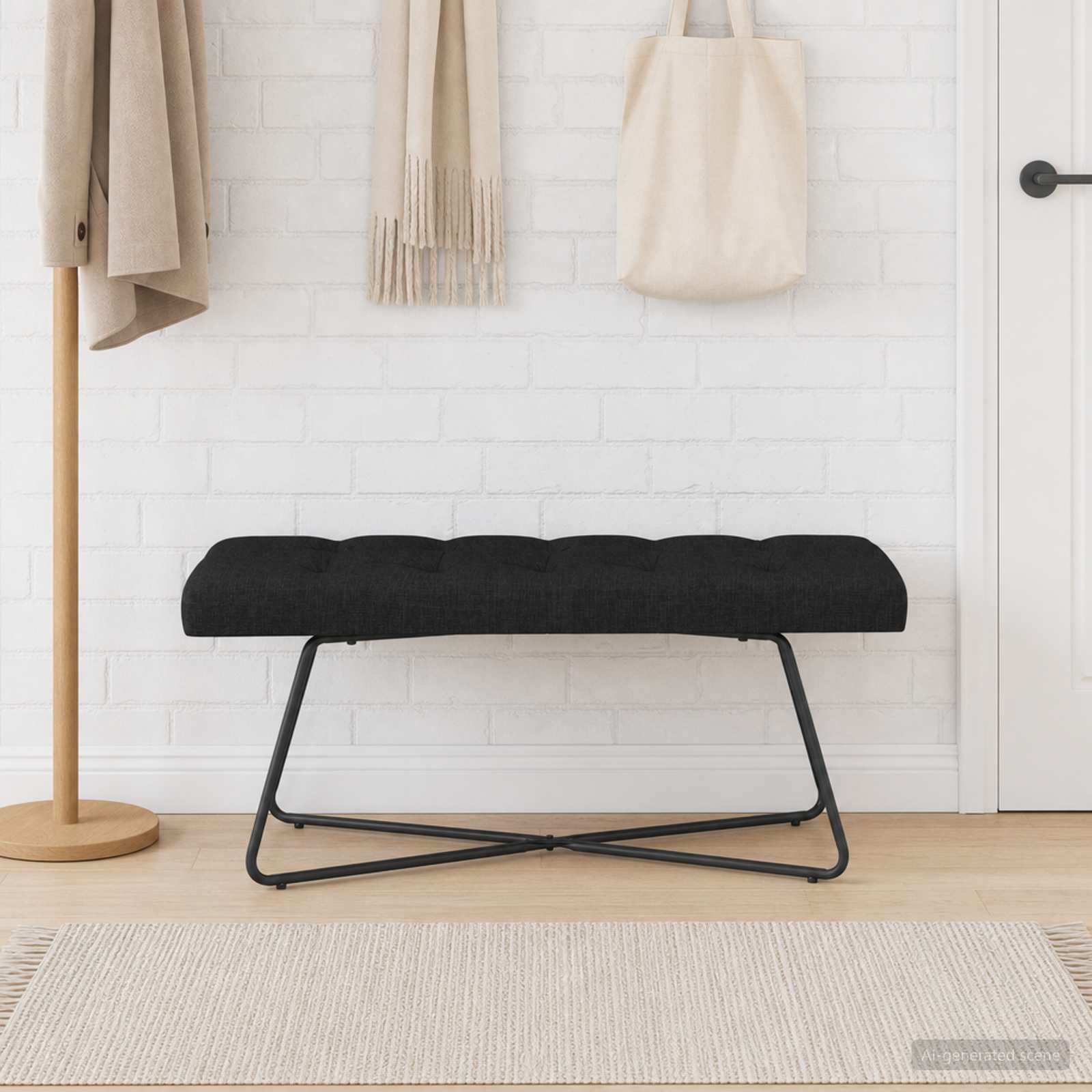 Suoliukas su mygtukų įsiuvais Juoda 110 x 40 x 46 cm Audinys