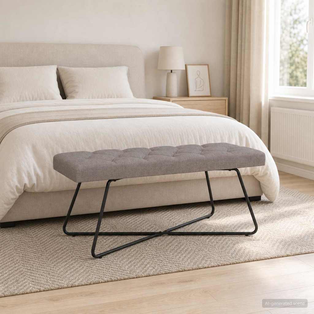 Suoliukas su mygtukų įsiuvais Taupe 110 x 40 x 46 cm Audinys