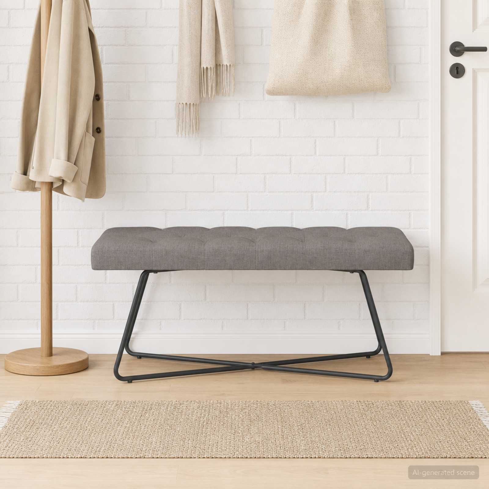 Suoliukas su mygtukų įsiuvais Taupe 110 x 40 x 46 cm Audinys