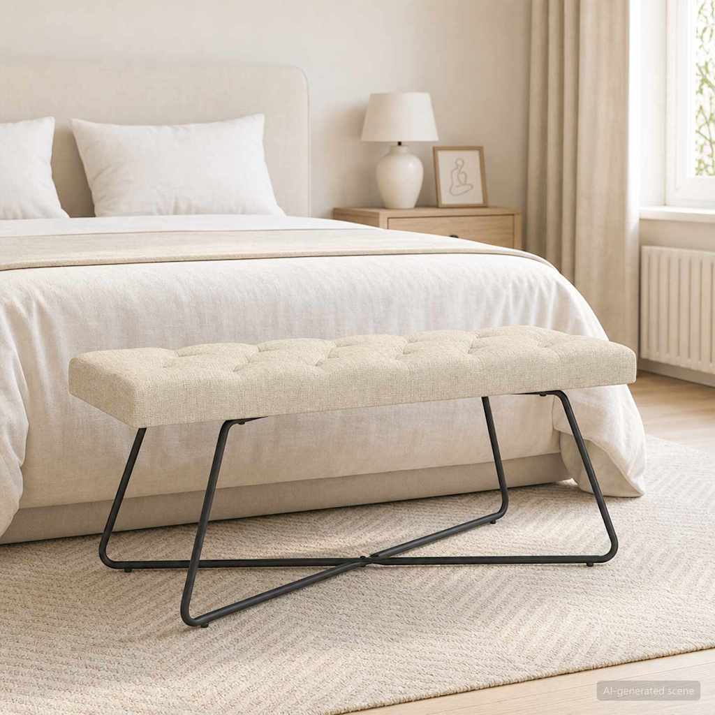 Suoliukas su mygtukų įsiuvais Kreminė 110 x 40 x 46 cm Audinys