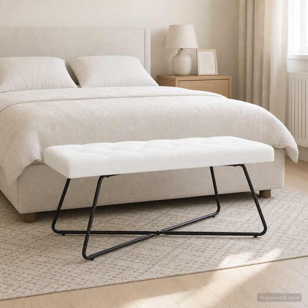 Suoliukas su mygtukų įsiuvais Balta 110 x 40 x 46 cm Audinys