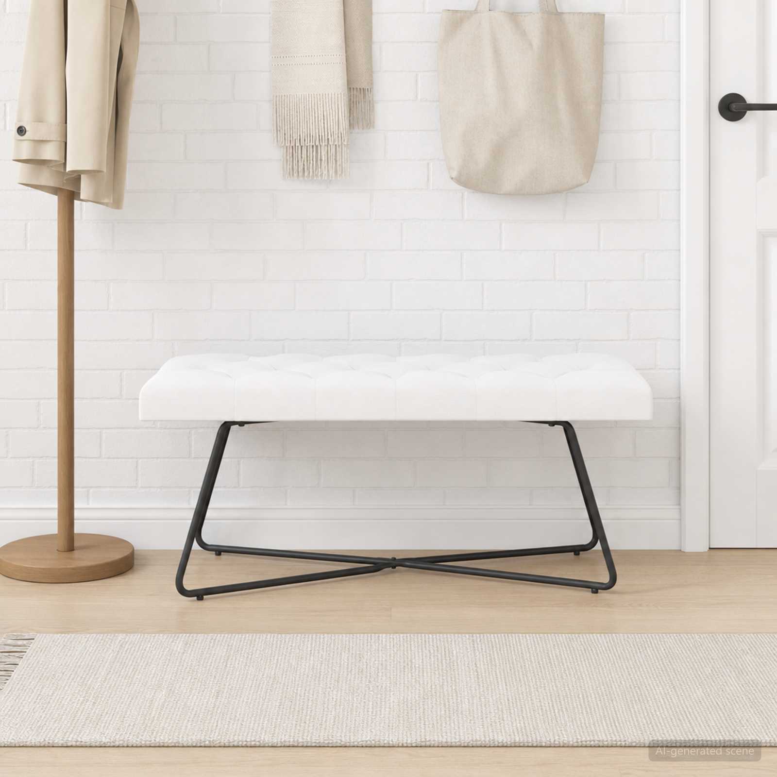 Suoliukas su mygtukų įsiuvais Balta 110 x 40 x 46 cm Audinys