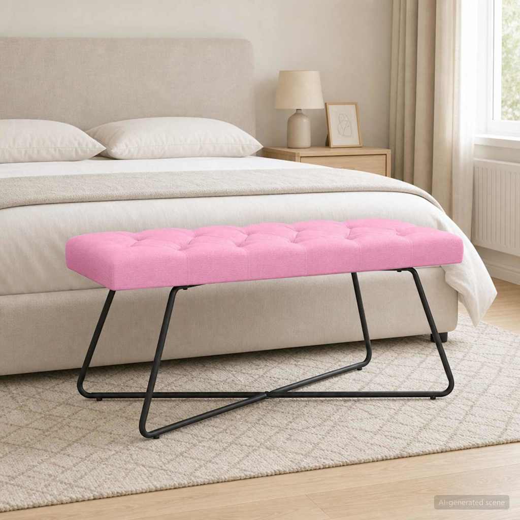 Suoliukas su mygtukų įsiuvais Rožinė 110 x 40 x 46 cm Audinys