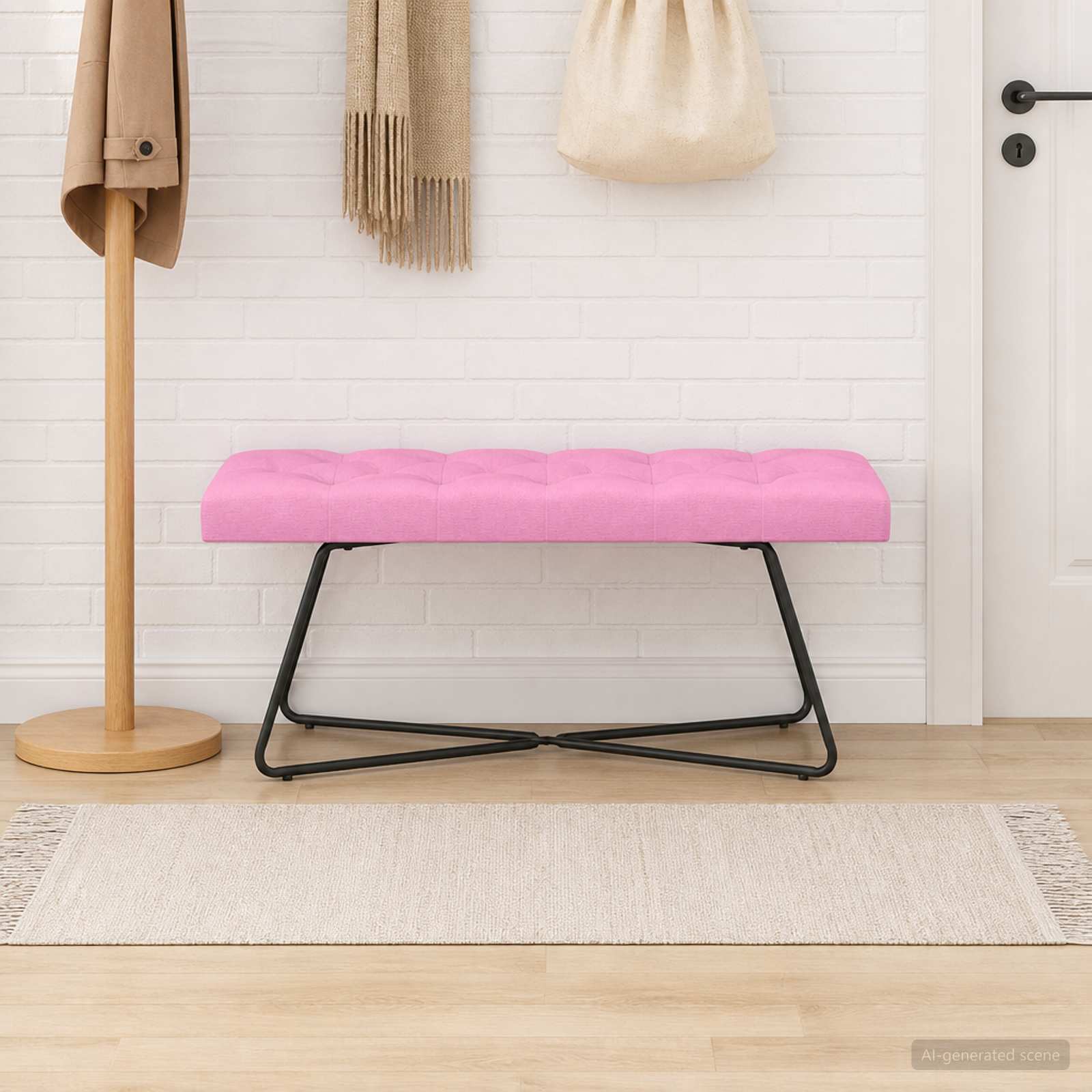 Suoliukas su mygtukų įsiuvais Rožinė 110 x 40 x 46 cm Audinys