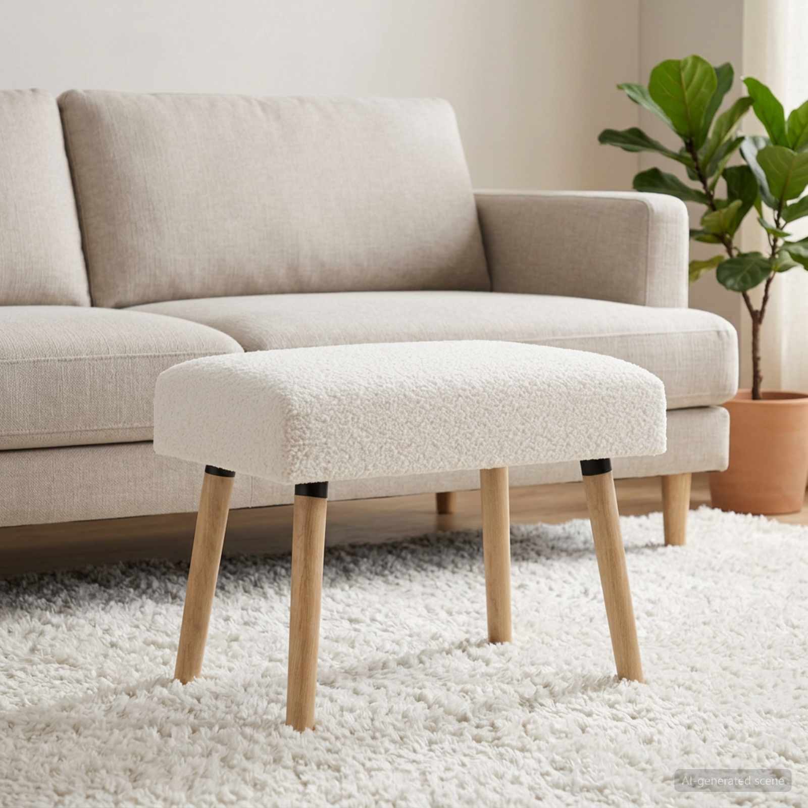 suoliukas Paprastas Kreminė 60 x 40 x 45 cm Bouclé