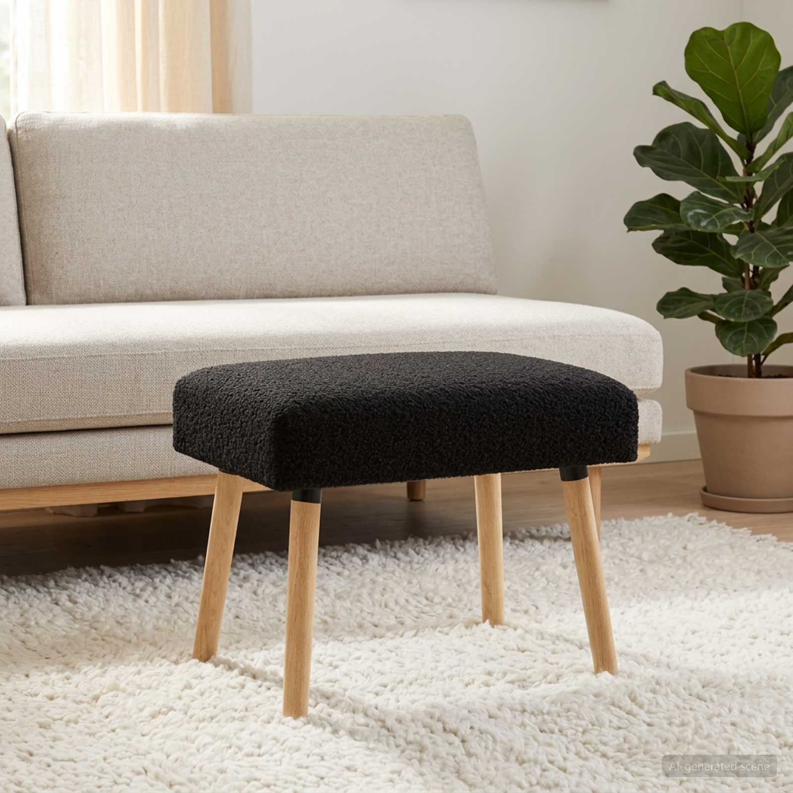 suoliukas Paprastas Juoda 60 x 40 x 45 cm Bouclé