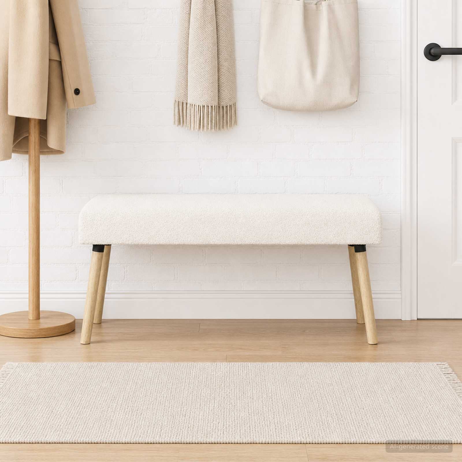suoliukas Paprastas Kreminė 110 x 40 x 46 cm Bouclé