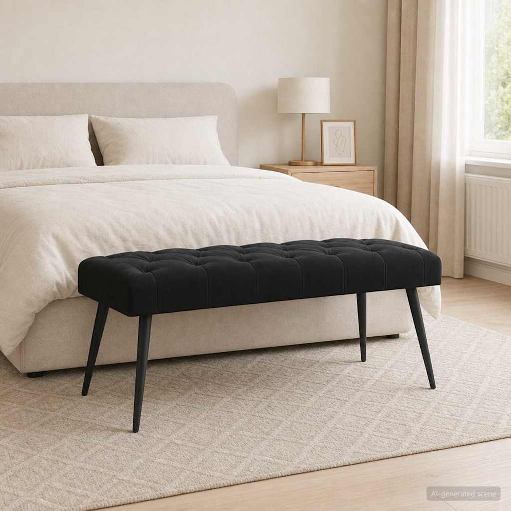 Suoliukas su mygtukų įsiuvais Juoda 110 x 40 x 46 cm Aksomas