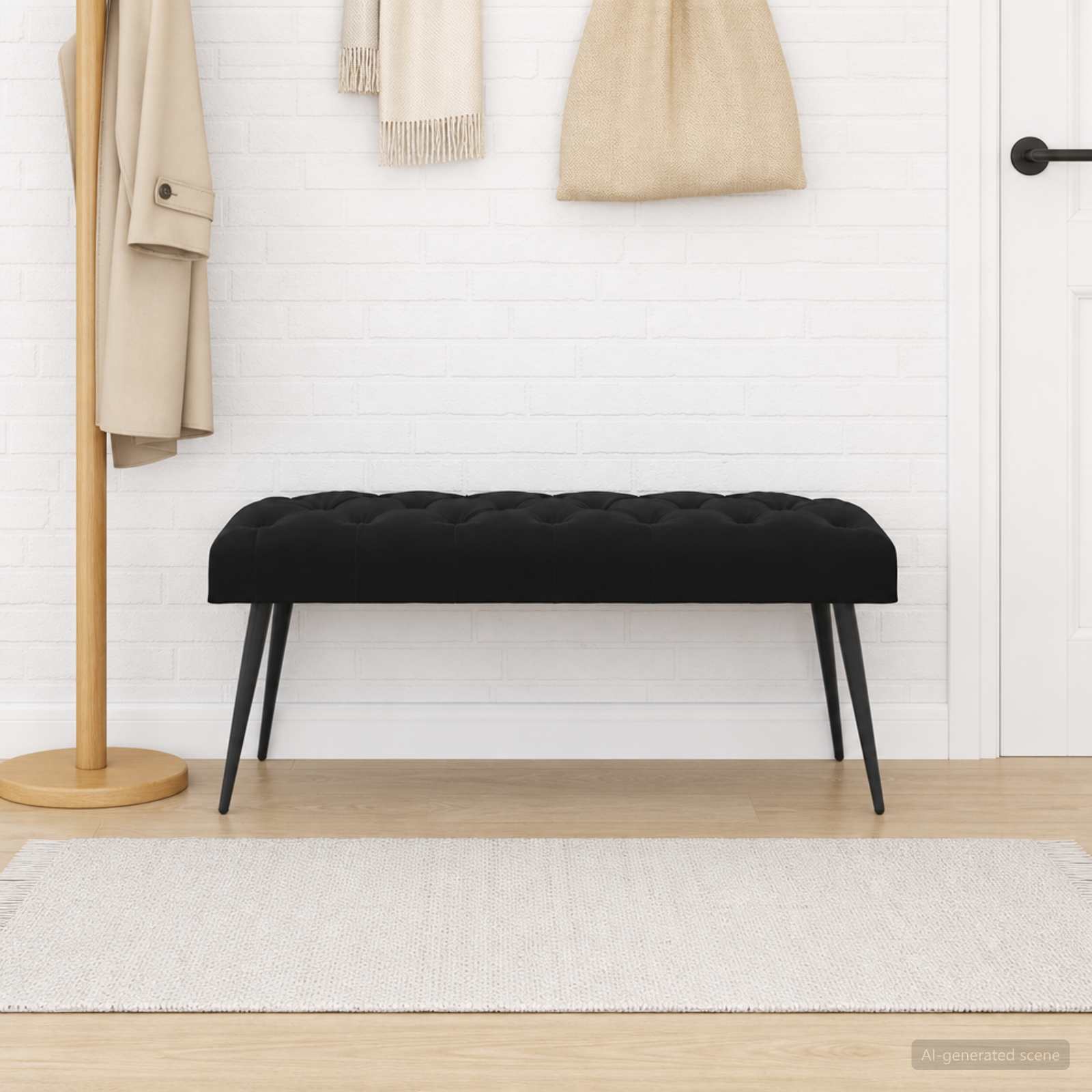Suoliukas su mygtukų įsiuvais Juoda 110 x 40 x 46 cm Aksomas