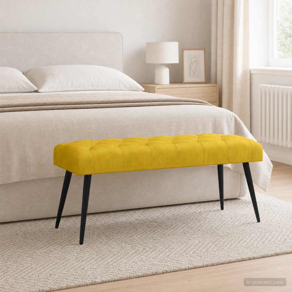 Suoliukas su mygtukų įsiuvais Geltona 110 x 40 x 46 cm Aksomas