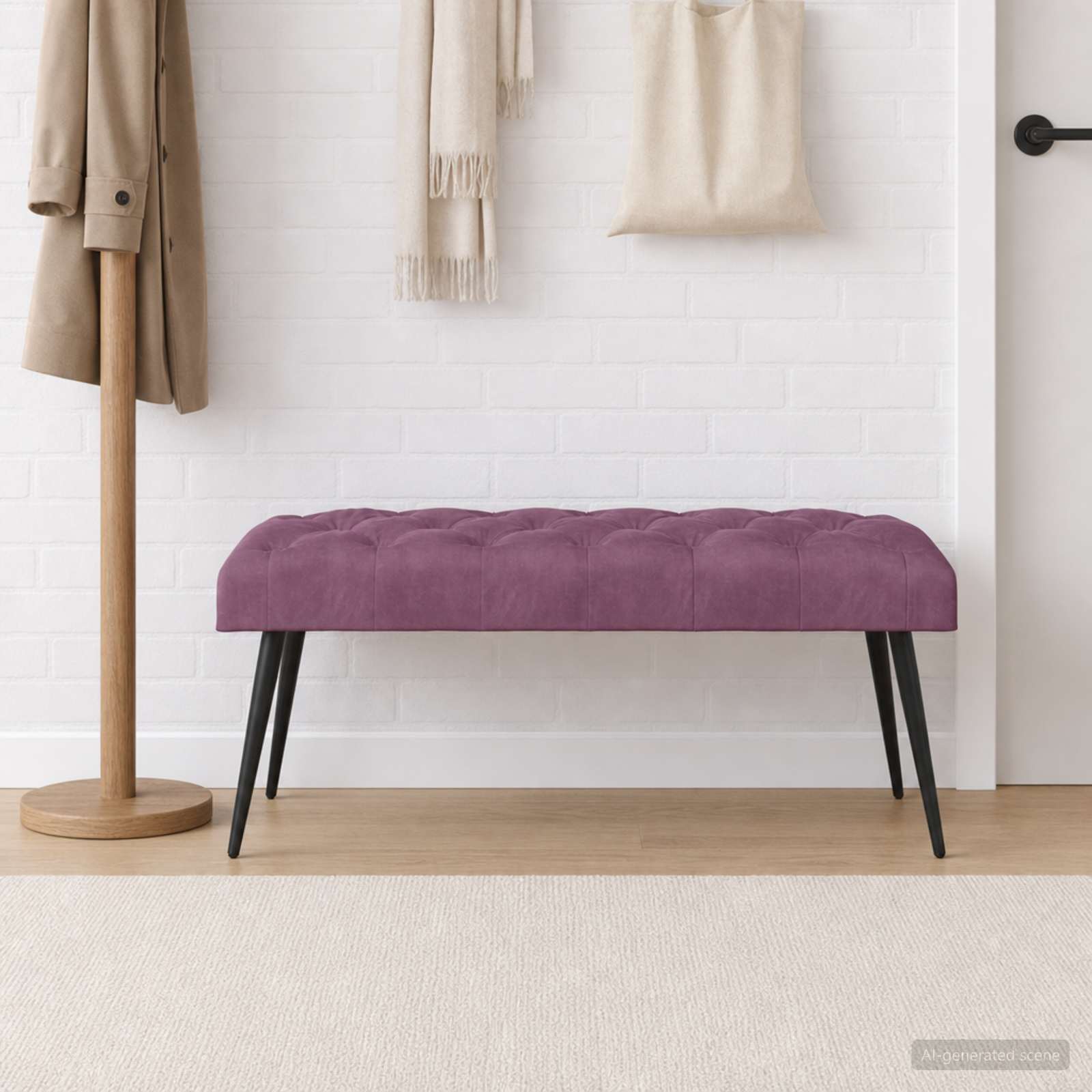 Suoliukas su mygtukų įsiuvais Violetinė 110 x 40 x 46 cm