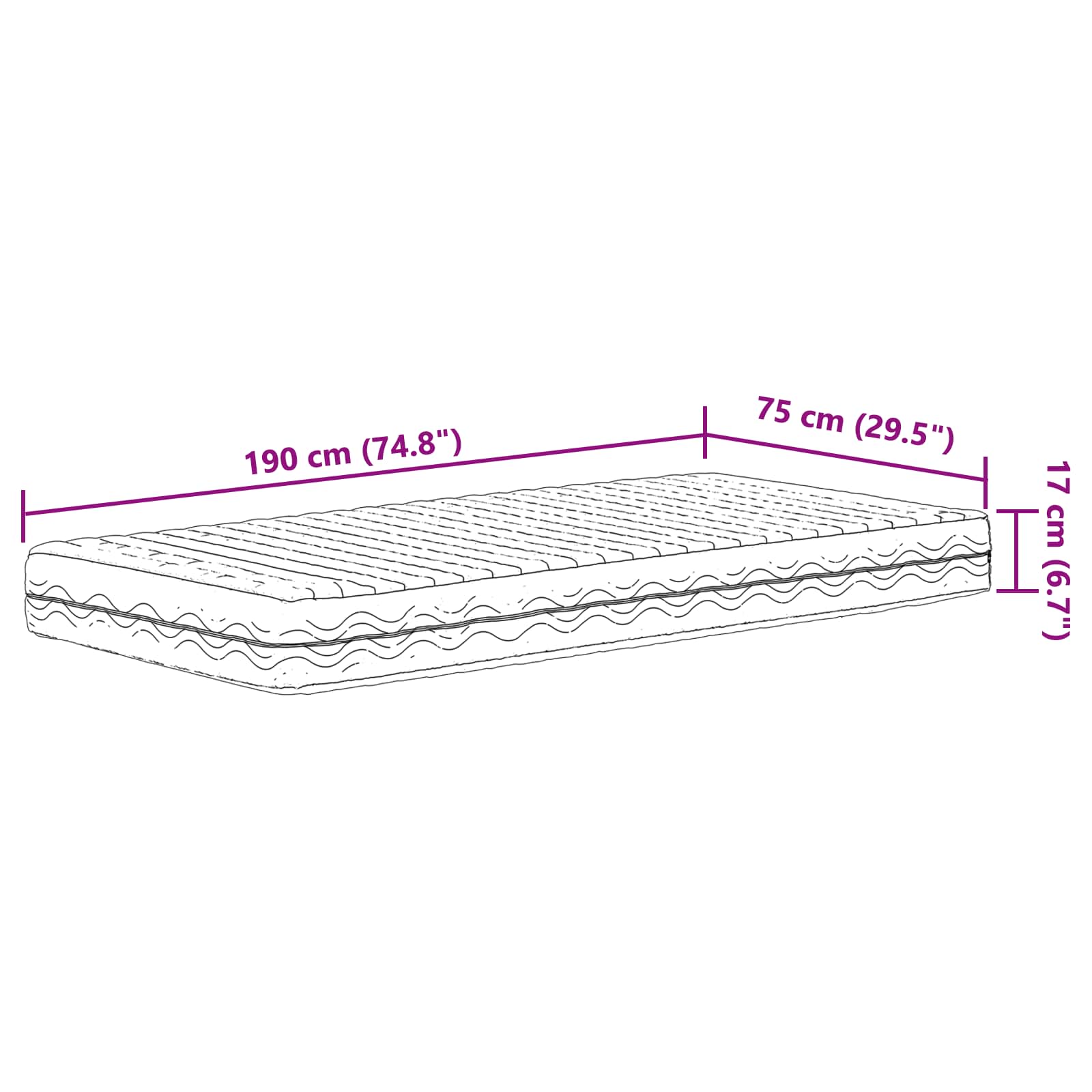 Putplasčio čiužinys H2 ir H3 75 x 190 cm Balta