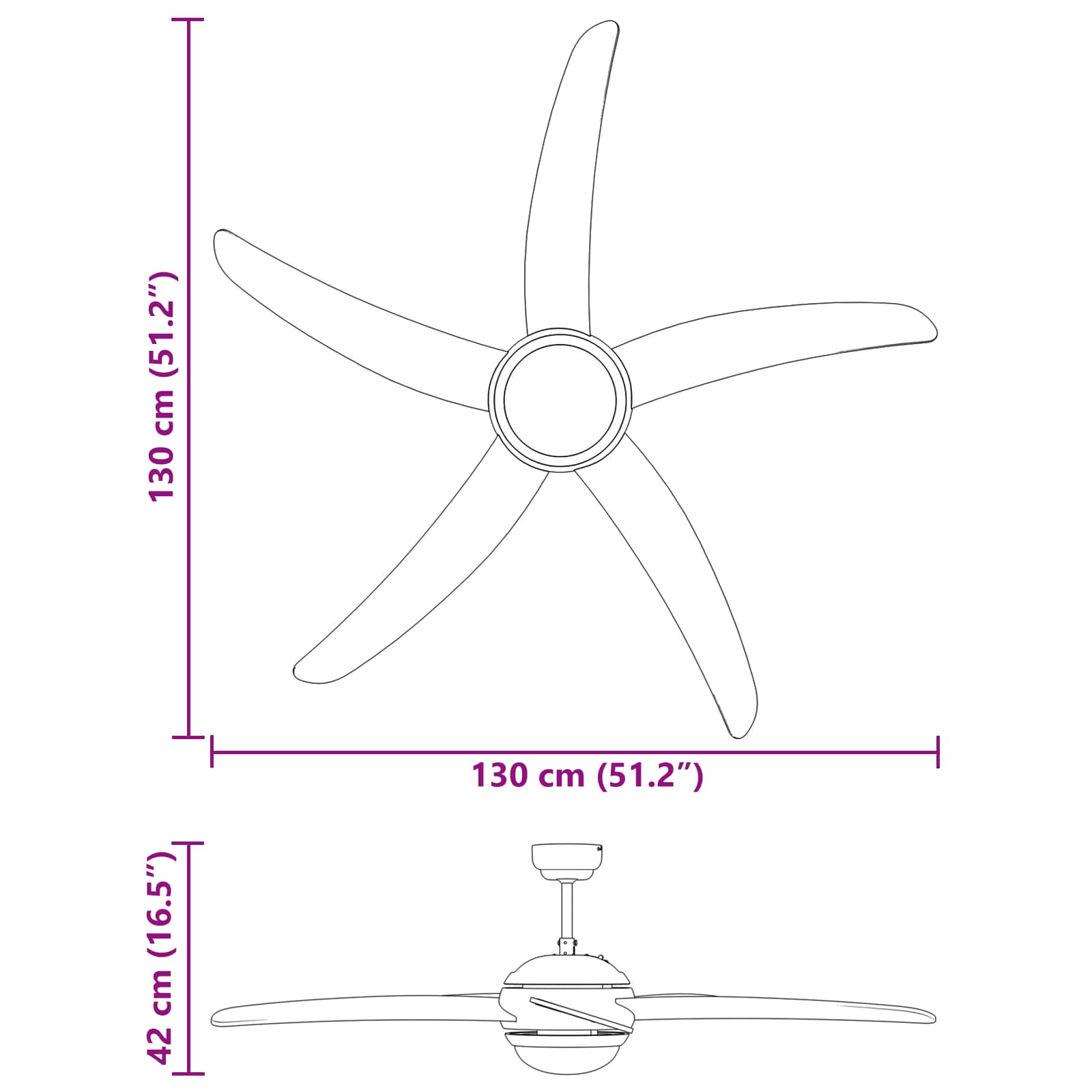 Lubinis ventiliatorius su šviesa Ø 130 cm Sonoma ąžuolo