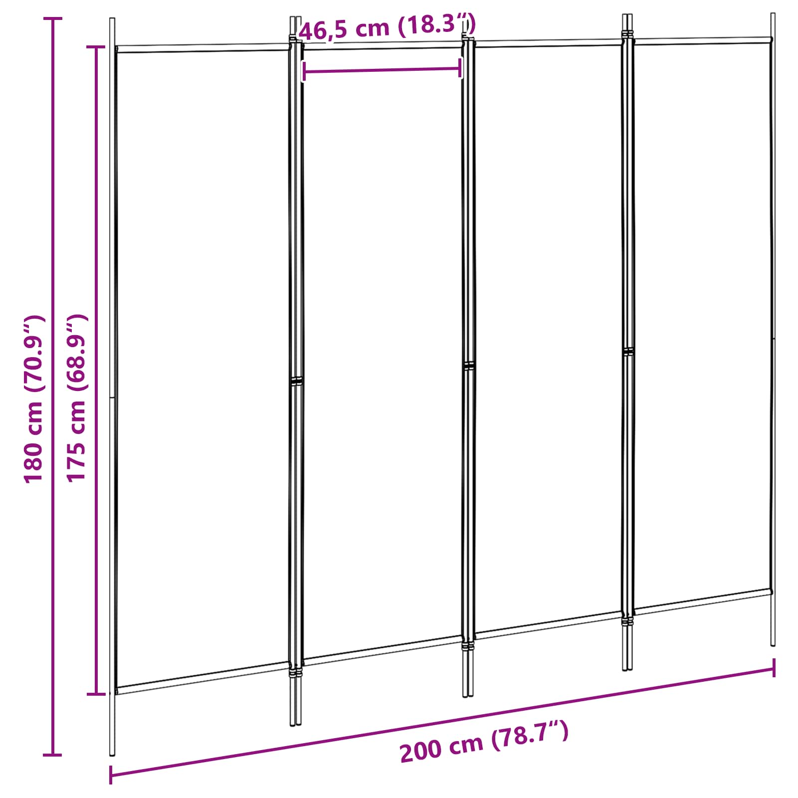 4 paneļu telpas sadalītājs Smilšu 200 x 180 cm Audums