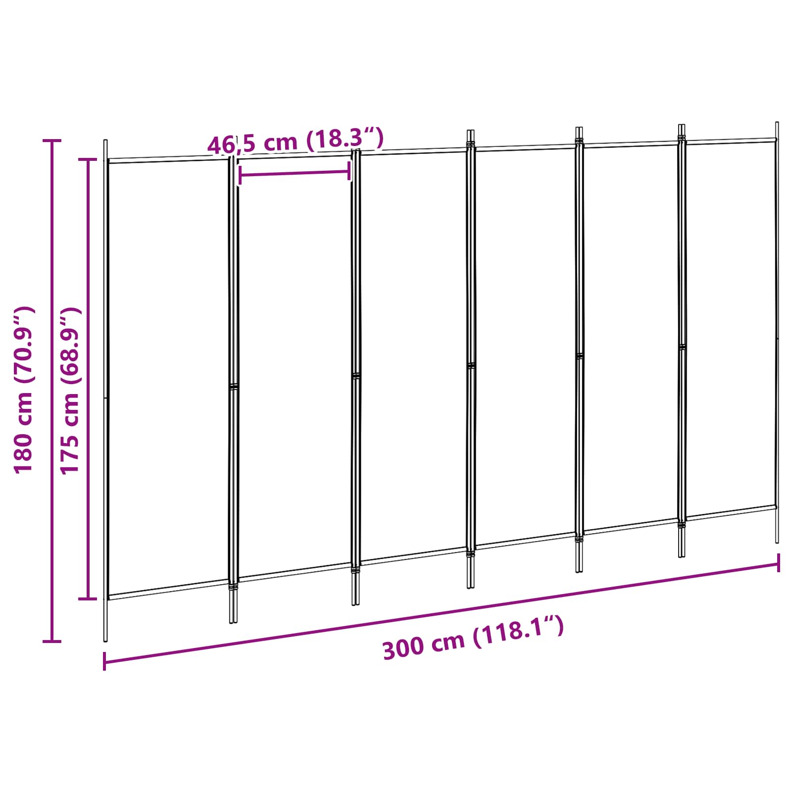 6 paneļu telpas sadalītājs Smilšu 300 x 180 cm Audums