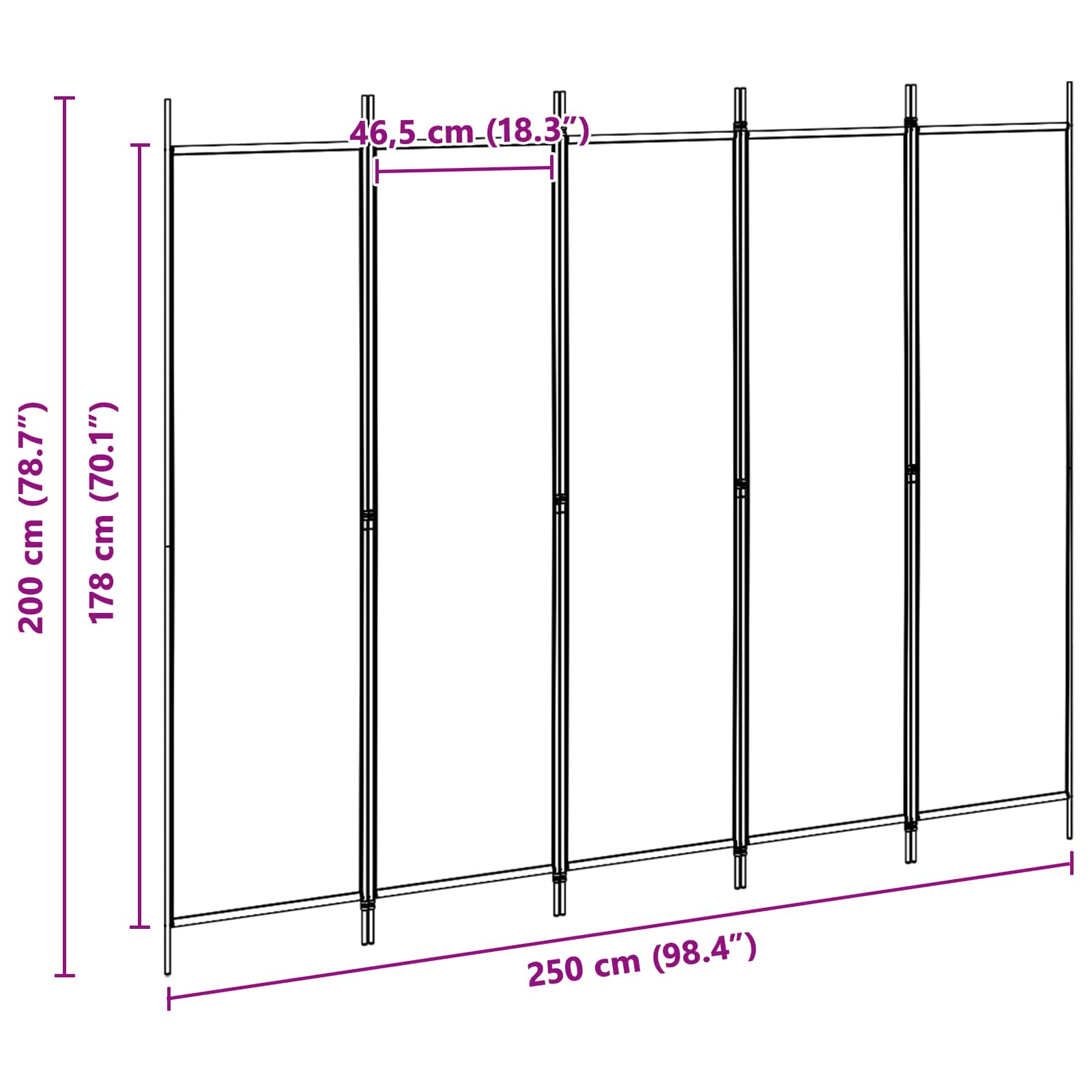 5 paneļu telpas sadalītājs bēšs 250 x 200 cm audums