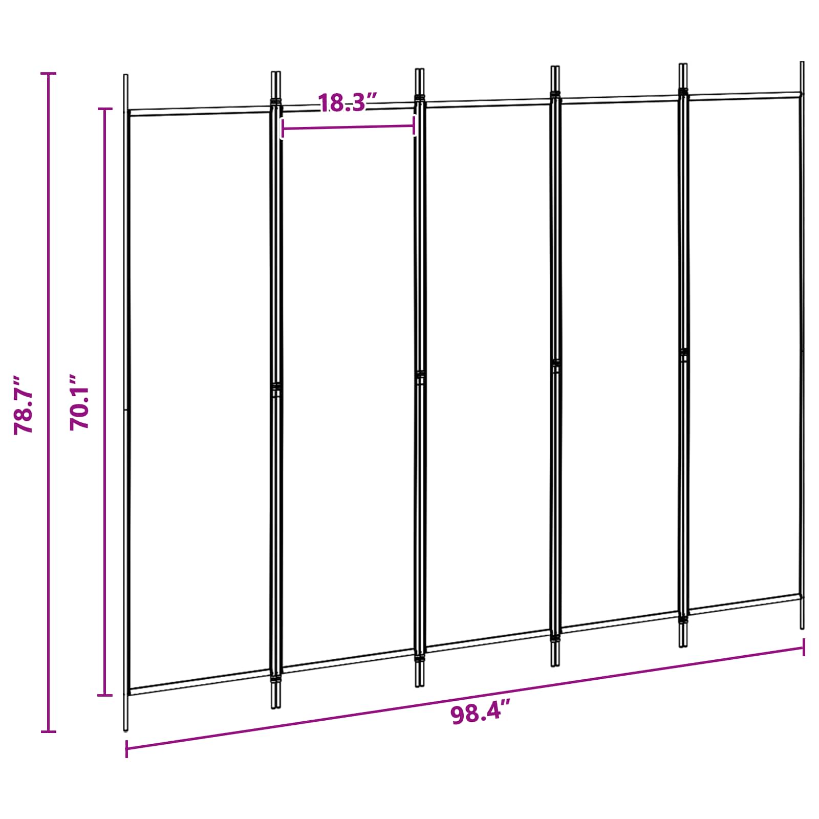 5 paneļu telpas sadalītājs bēšs 250 x 200 cm audums