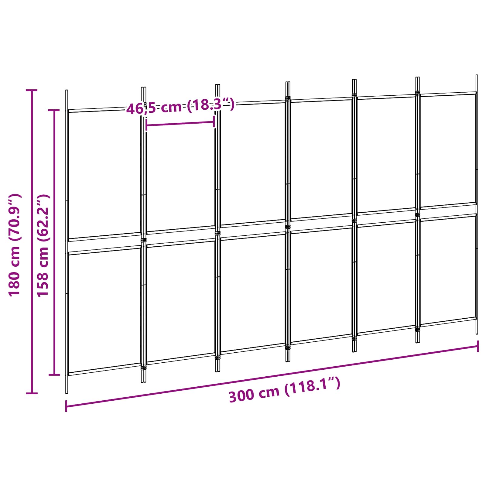 6 paneļu telpas sadalītājs Smilšu 300 x 180 cm Audums