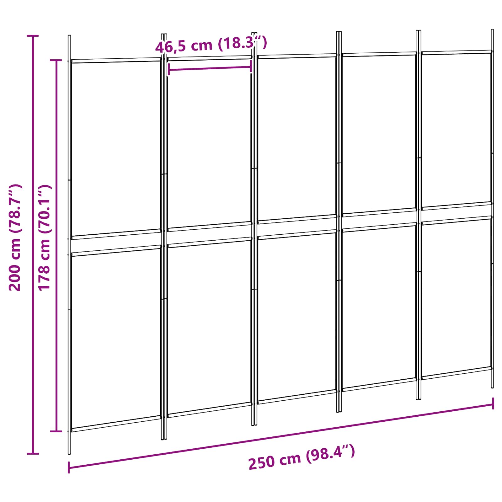 5 paneļu telpas sadalītājs bēšs 250 x 200 cm audums