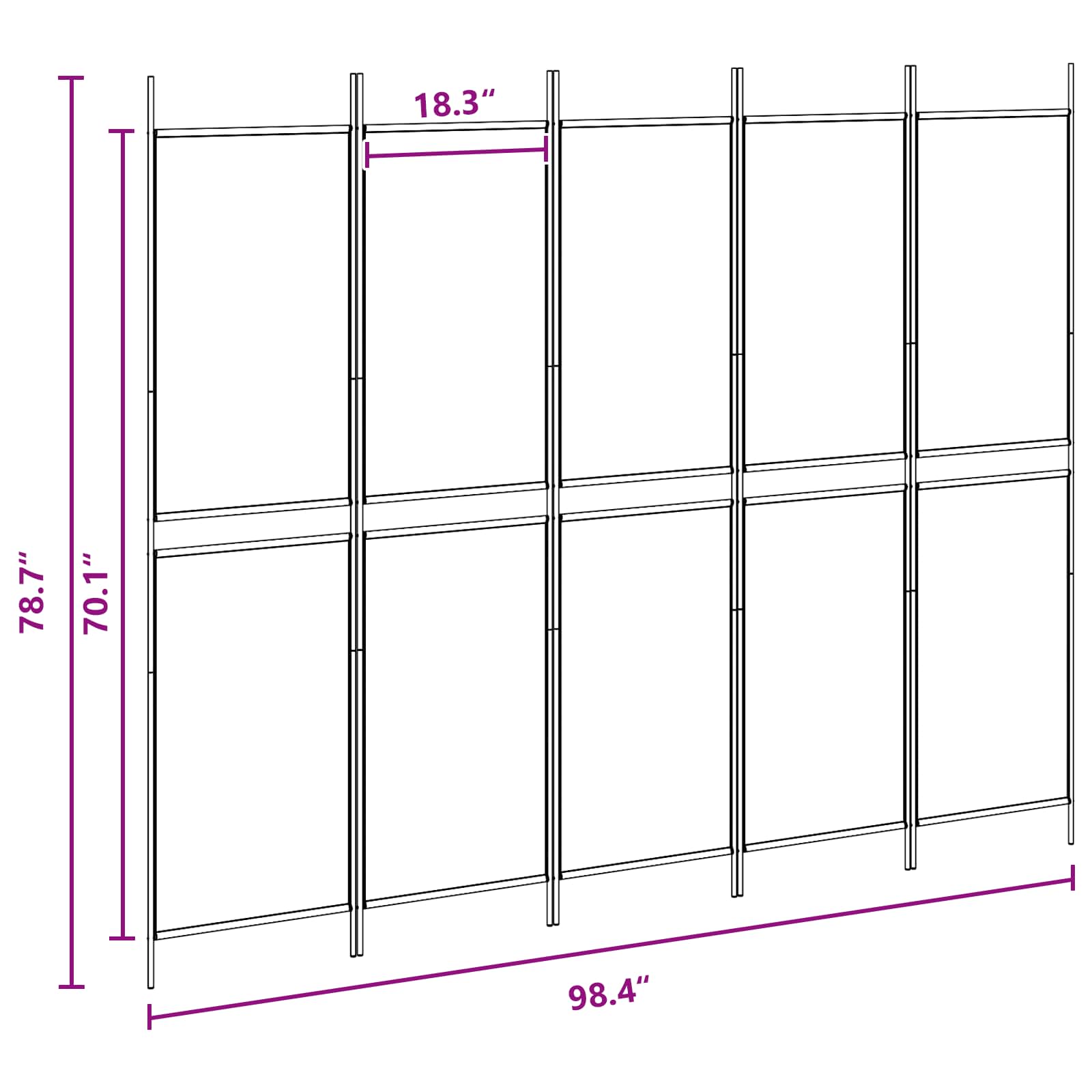 5 paneļu telpas sadalītājs bēšs 250 x 200 cm audums