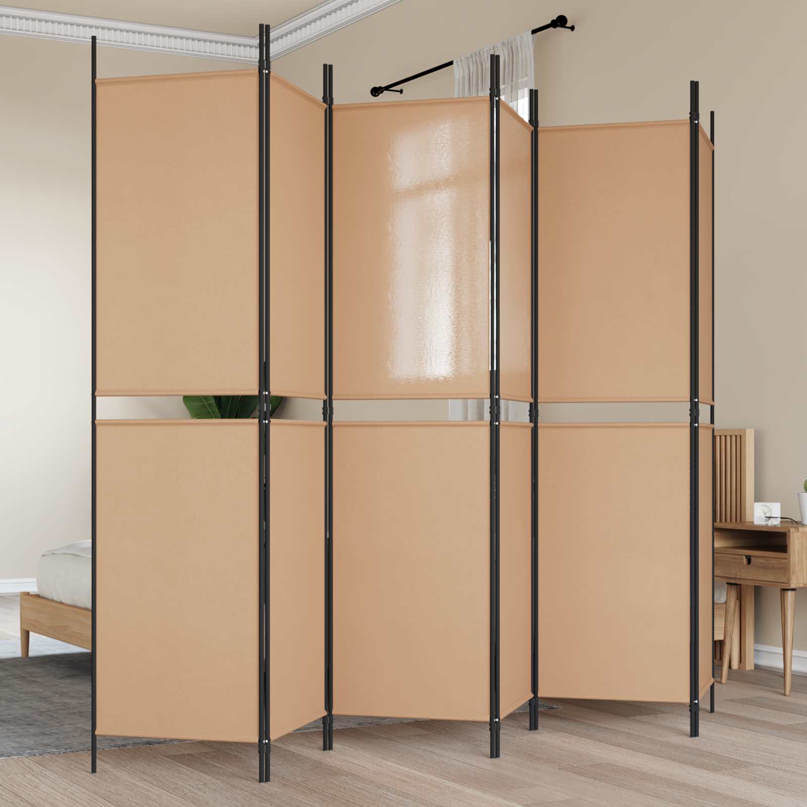 6-skydelio kambario pertvara Smėlio 300 x 200 cm Audinys