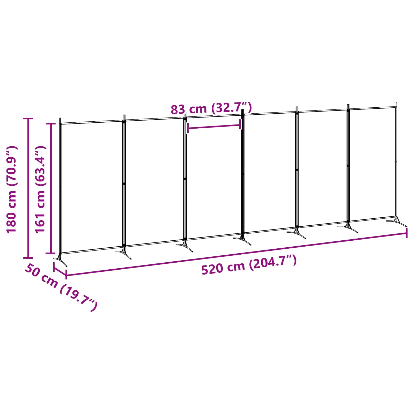 6 paneļu telpas sadalītājs bēšs 520 x 180 cm Audums