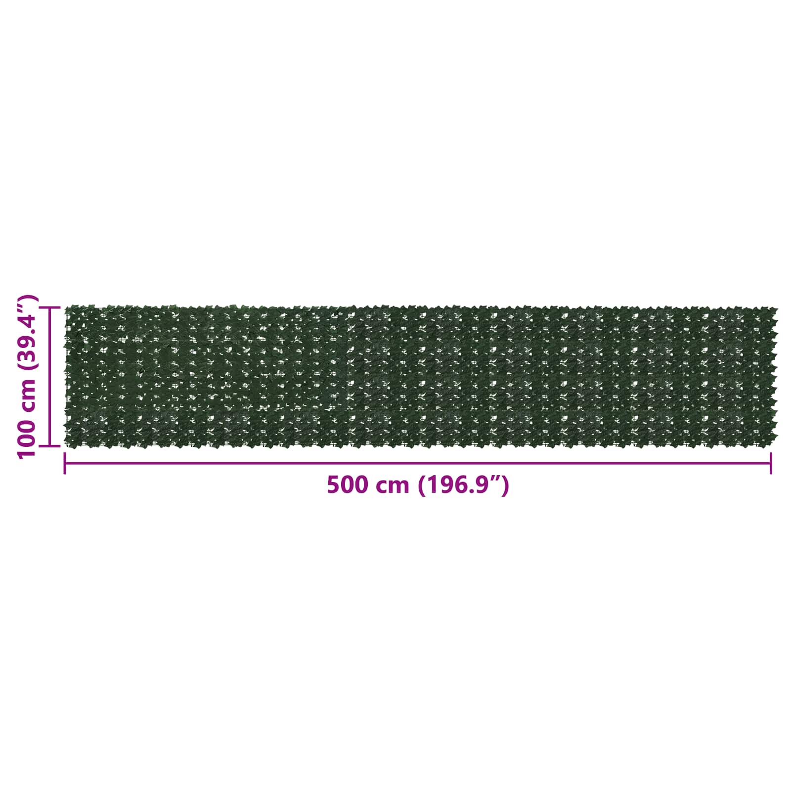 Balkona ekrāns ar lapām Tumši zaļš 500 x 100 cm