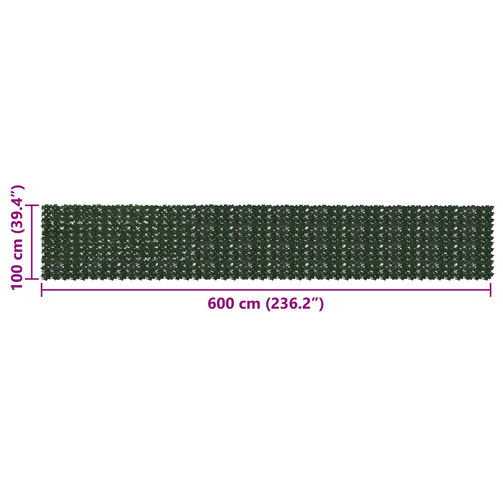 Balkono ekranas su lapais Tamsiai žalia 600 x 100 cm
