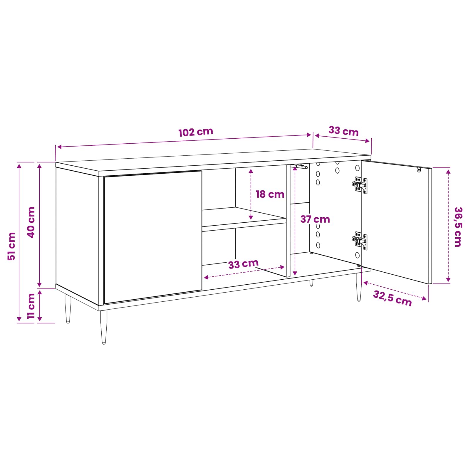 Televizoriaus spintelė WIJHE 102 x 33 x 51 cm Juodojo ąžuolo