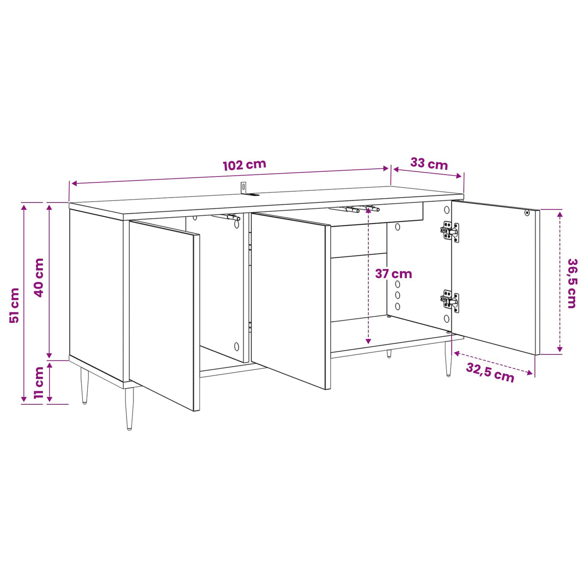 Televizoriaus spintelė KIEL 102 x 33 x 51 cm Juodojo ąžuolo