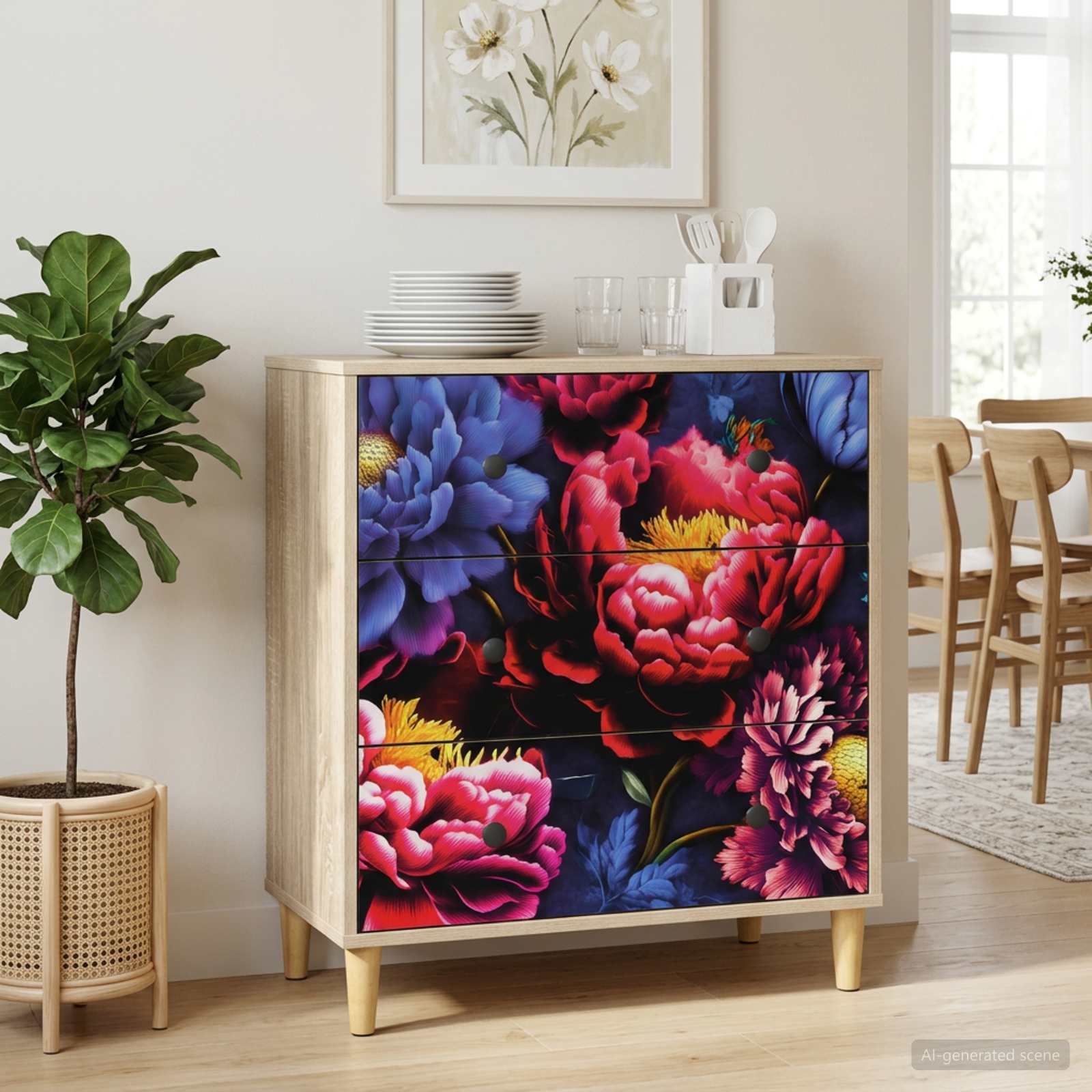 Ištraukalas spinta KIEL Tamsus bijūnų raštas 66 x 36,5 x 75 cm