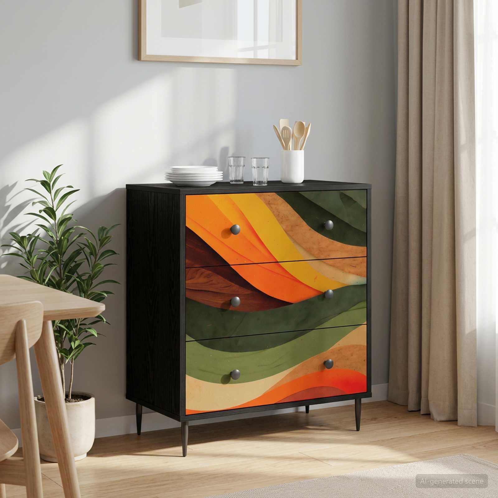 Ištraukalas spinta BONN Retro bangos spauda 66 x 36,5 x 76 cm