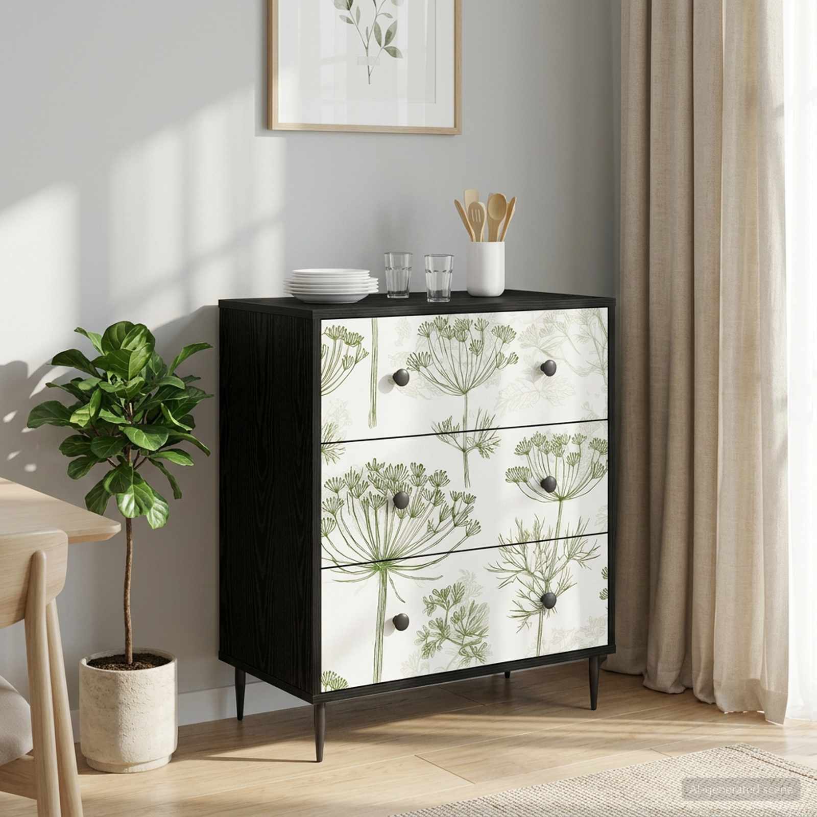 Ištraukalas spinta GOTHA Žalias medžių raštas 66 x 36,5 x 76 cm