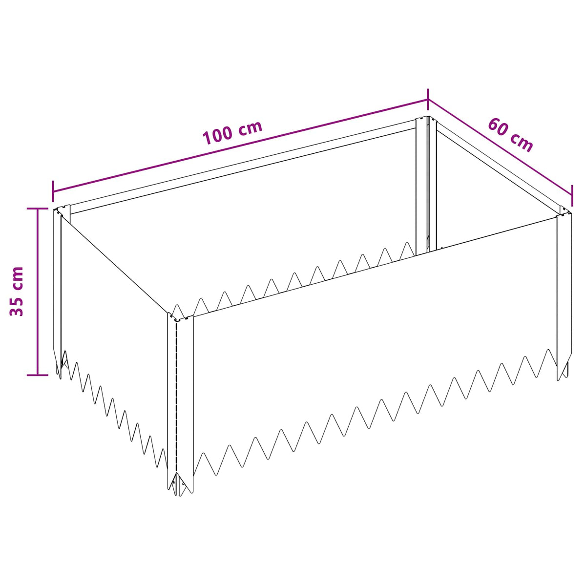 Vejo kraštas 4 pcs 100 x 60 x 35 cm Plienas Rūdijanti