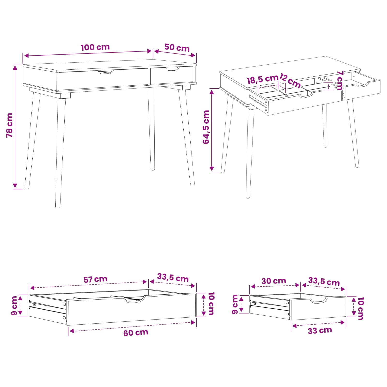 Makiažo stalas FAUSKE Balta 100 x 50 x 78 cm