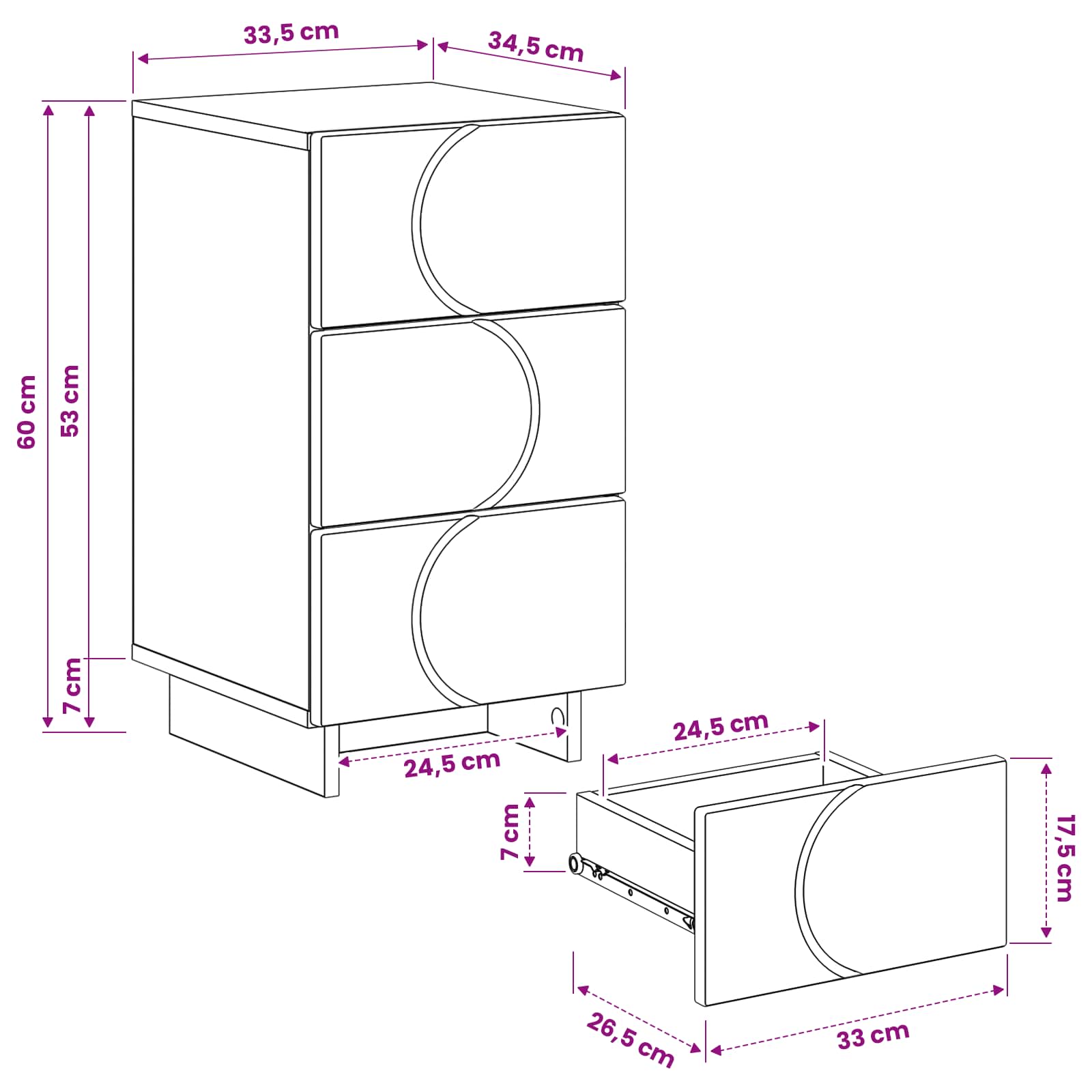 Šalia lovos spintelė 2 pcs Juoda 33,5 x 34,5 x 60 cm