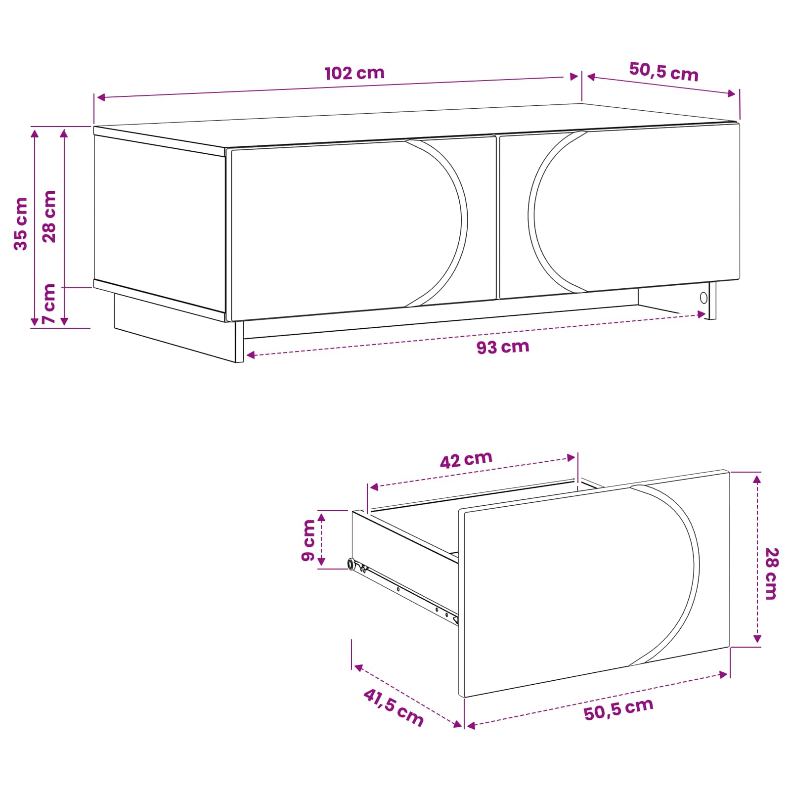 Kavos staliukas Betono pilka 102 x 50,5 x 35 cm