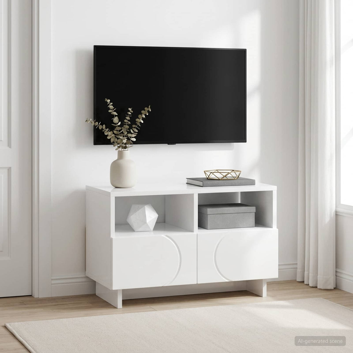 Televizoriaus stovas 60 x 34,5 x 40 cm Itin blizgi balta