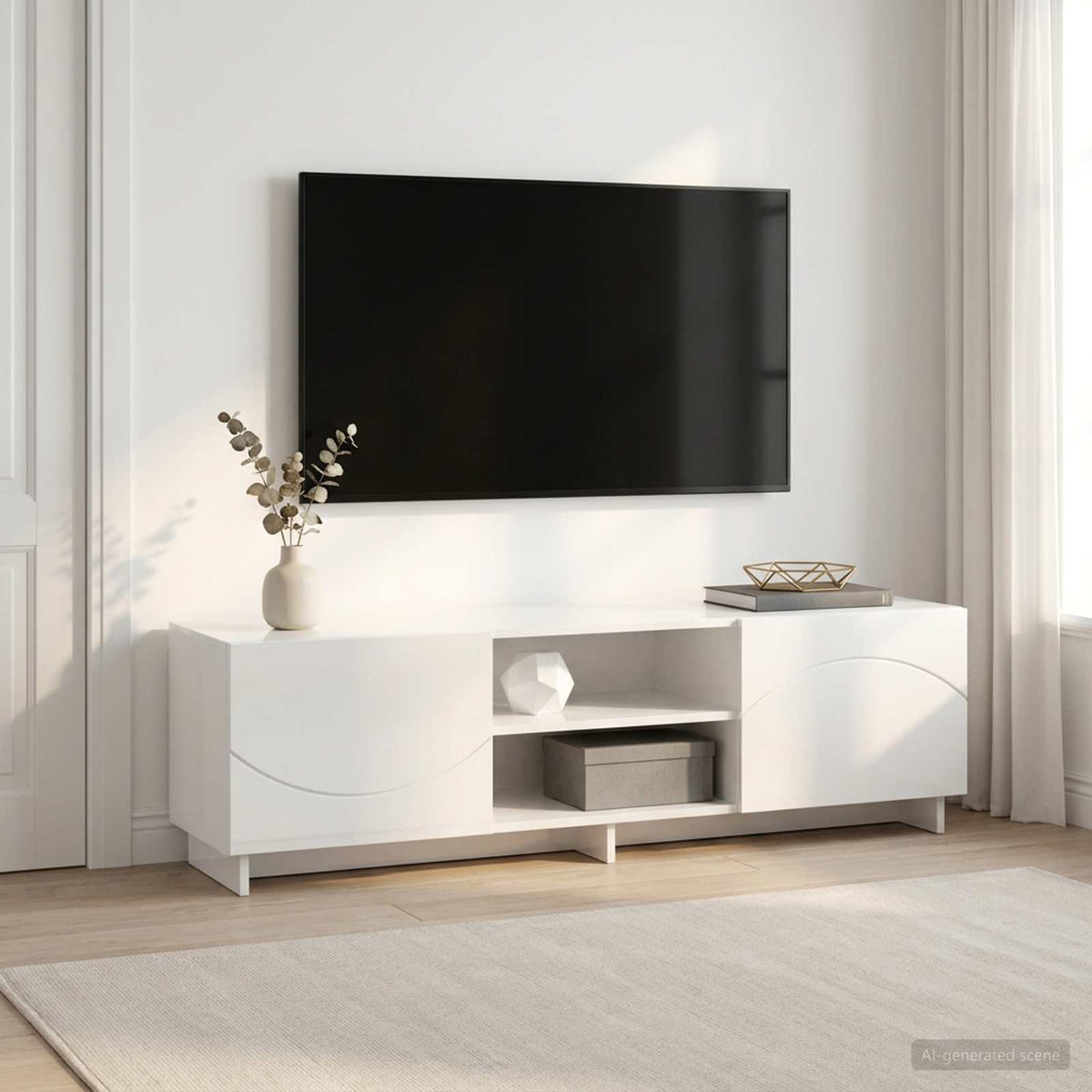Televizoriaus stovas 140 x 34.5 x 40 cm Itin blizgi balta