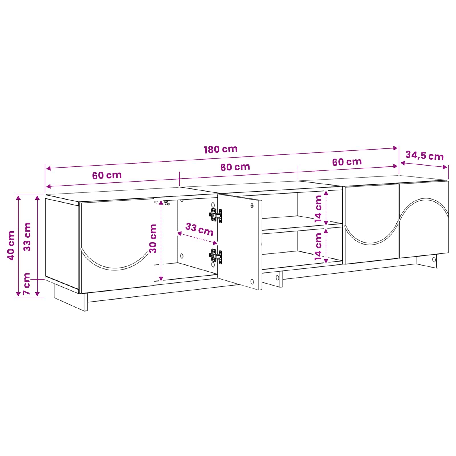 Televizoriaus stovas 179.5 x 34.5 x 40 cm Itin blizgi balta