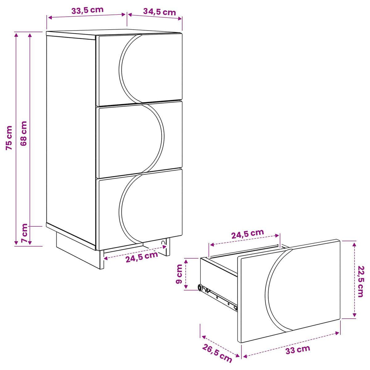 Komoda Balta 33,5 x 34,5 x 75 cm Apdirbta mediena