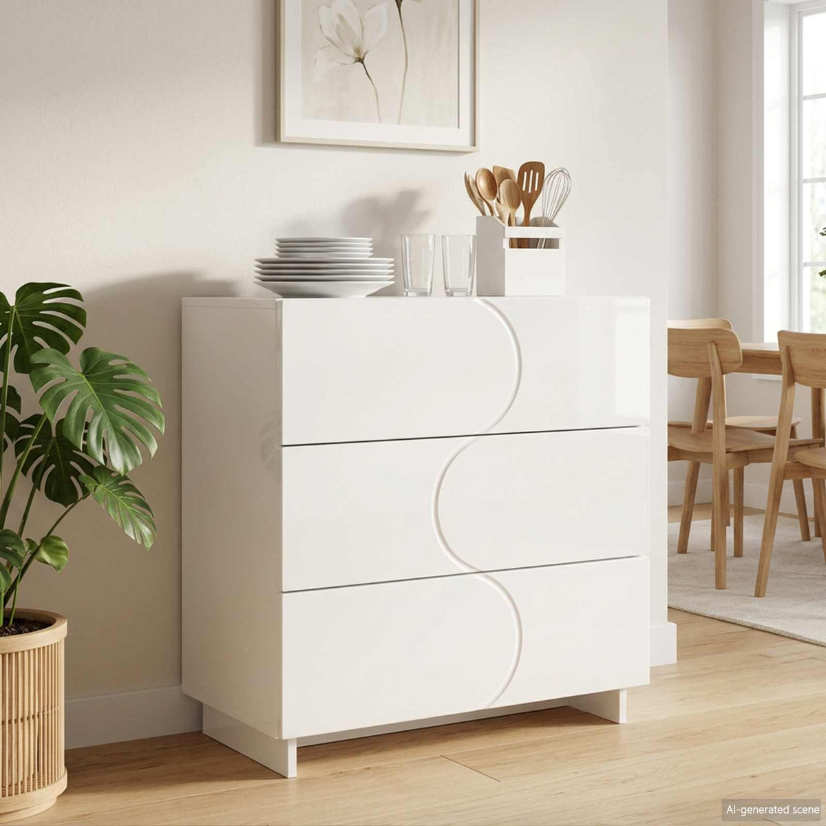 Komoda Itin blizgi balta 70 x 38 x 75 cm Apdirbta mediena