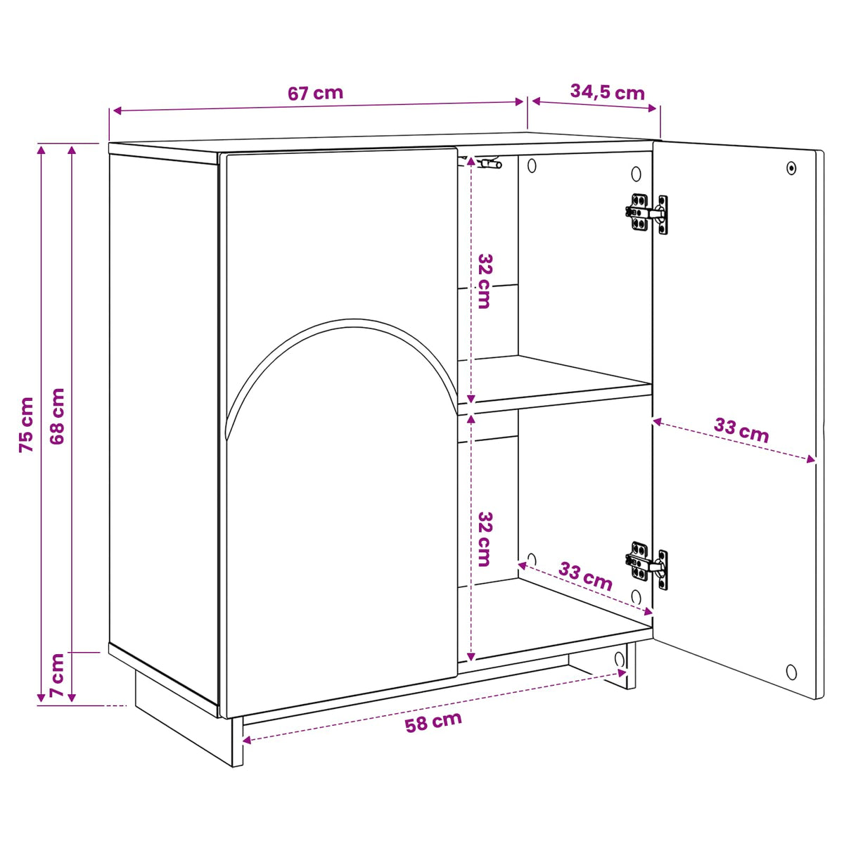 Komoda Itin blizgi balta 67 x 34.5 x 75 cm Apdorota mediena