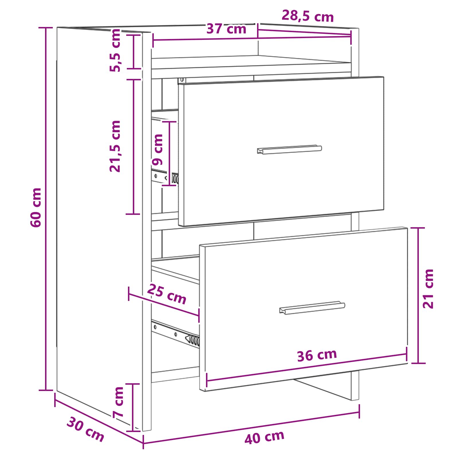 Naktiniai staliukai 2 pcs Pilka Sonoma 40 x 30 x 60 cm