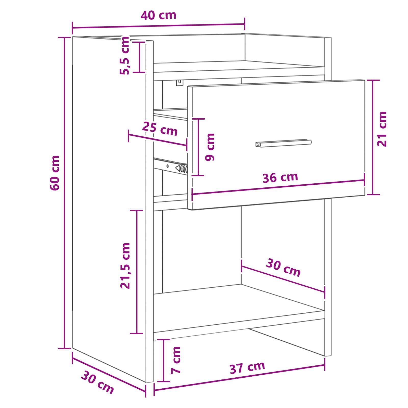 Naktiniai staliukai 2 pcs Betono pilka 40 x 30 x 60 cm